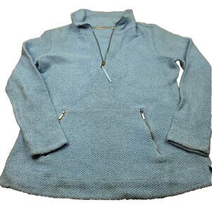 Soft Surroundings Womens M Sweater Westport‎ Quarter Zip Boucle Pullover in Blue